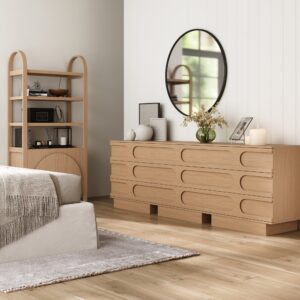 Alternative view of Mid-Century 3-Drawer Arched Dresser Raw Oak (Set of 3)