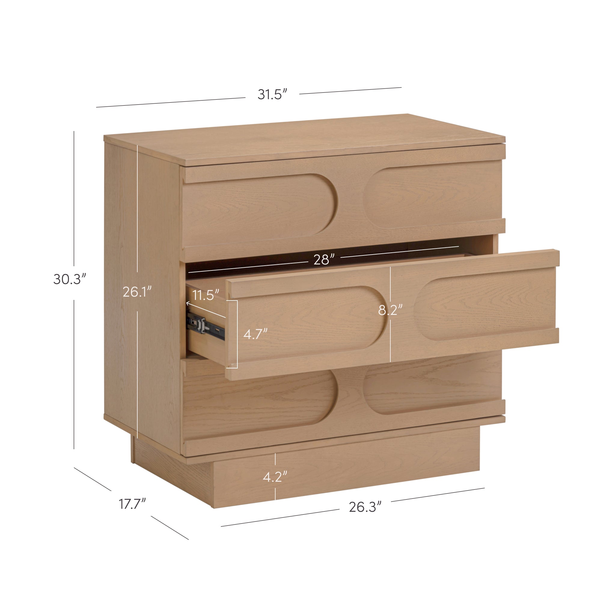 Mid-Century 3-Drawer Arched Dresser Raw Oak (Set of 3) - Image 5