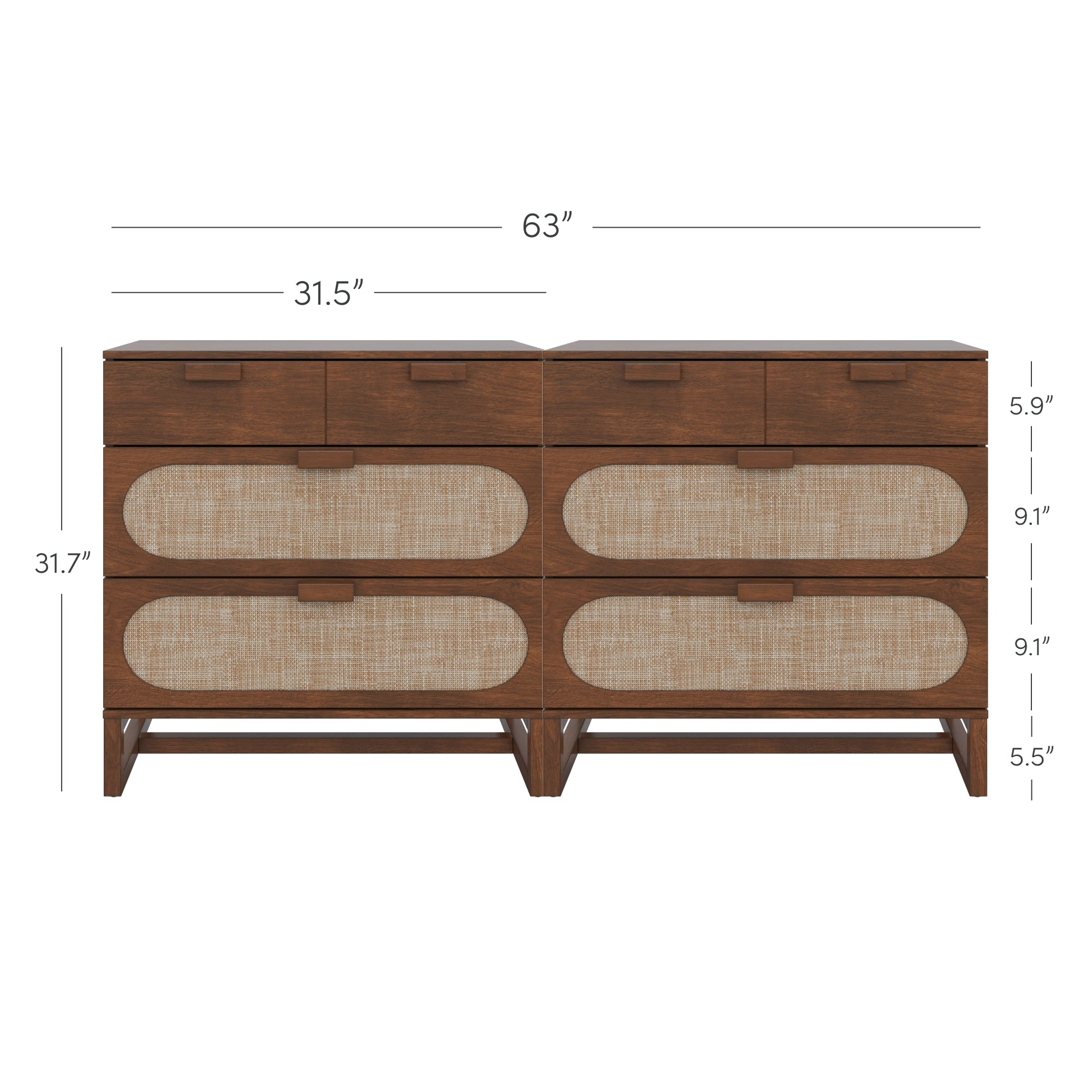 Mid-Century Rattan 3-Drawer Dressers Dark Acacia (Set of 2) - Image 4