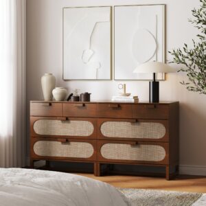 Alternative view of Mid-Century Rattan 3-Drawer Dressers Dark Acacia (Set of 2)