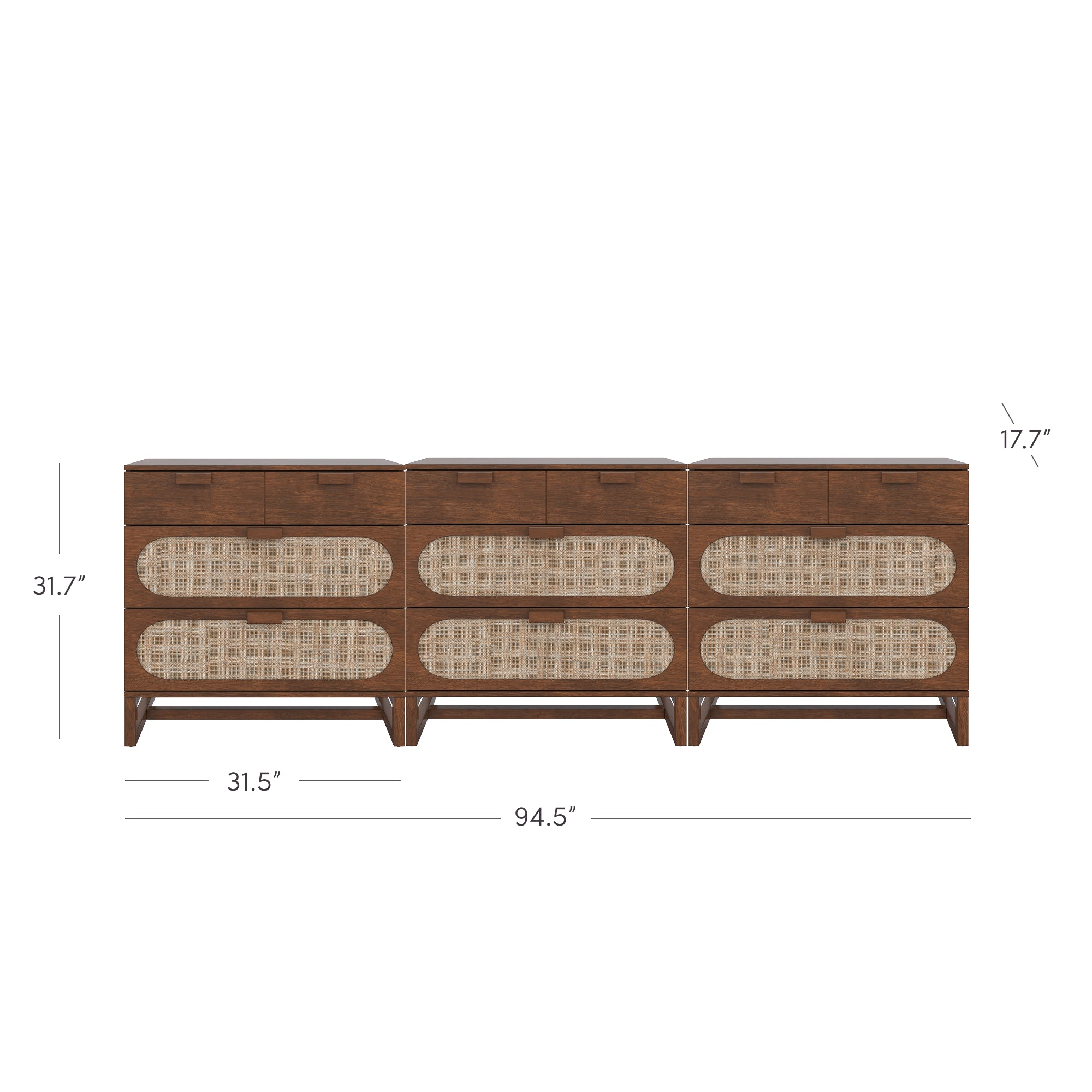 Mid-Century Rattan 3-Drawer Dressers Dark Acacia (Set of 3) - Image 4