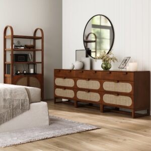 Alternative view of Mid-Century Rattan 3-Drawer Dressers Dark Acacia (Set of 3)
