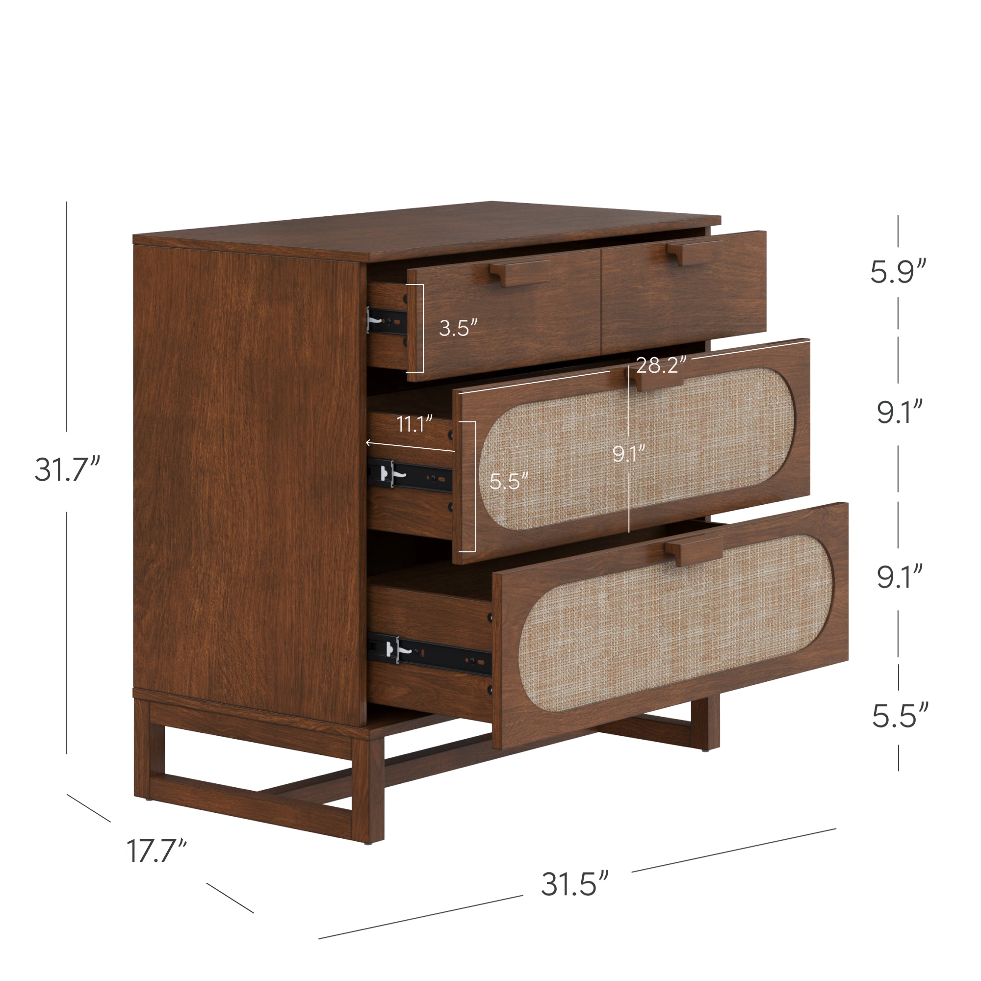 Mid-Century Rattan 3-Drawer Dressers Dark Acacia (Set of 3) - Image 5