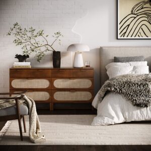 Alternative view of Mid-Century Rattan 3-Drawer Dresser Dark Acacia