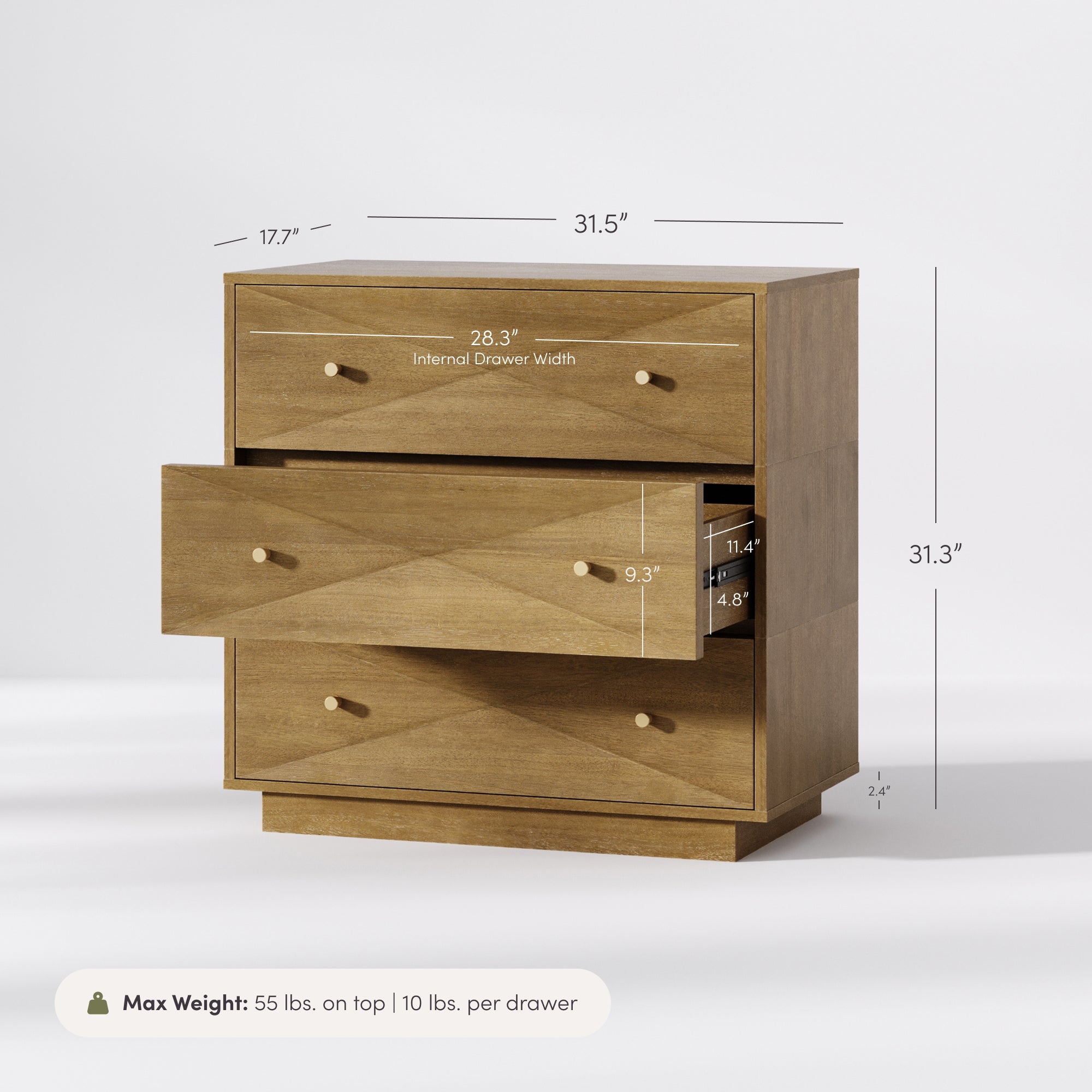 Modern Wood 3-Drawer Geometric Stackable Dresser Light Brown - Image 4