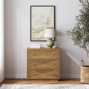 Alternative view of Modern Wood 3-Drawer Geometric Stackable Dresser Light Brown