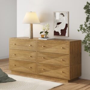 Modern Wood 6-Drawer Geometric Stackable Dresser Light Brown