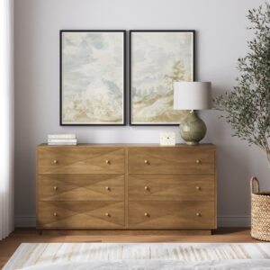 Alternative view of Modern Wood 6-Drawer Geometric Stackable Dresser Light Brown