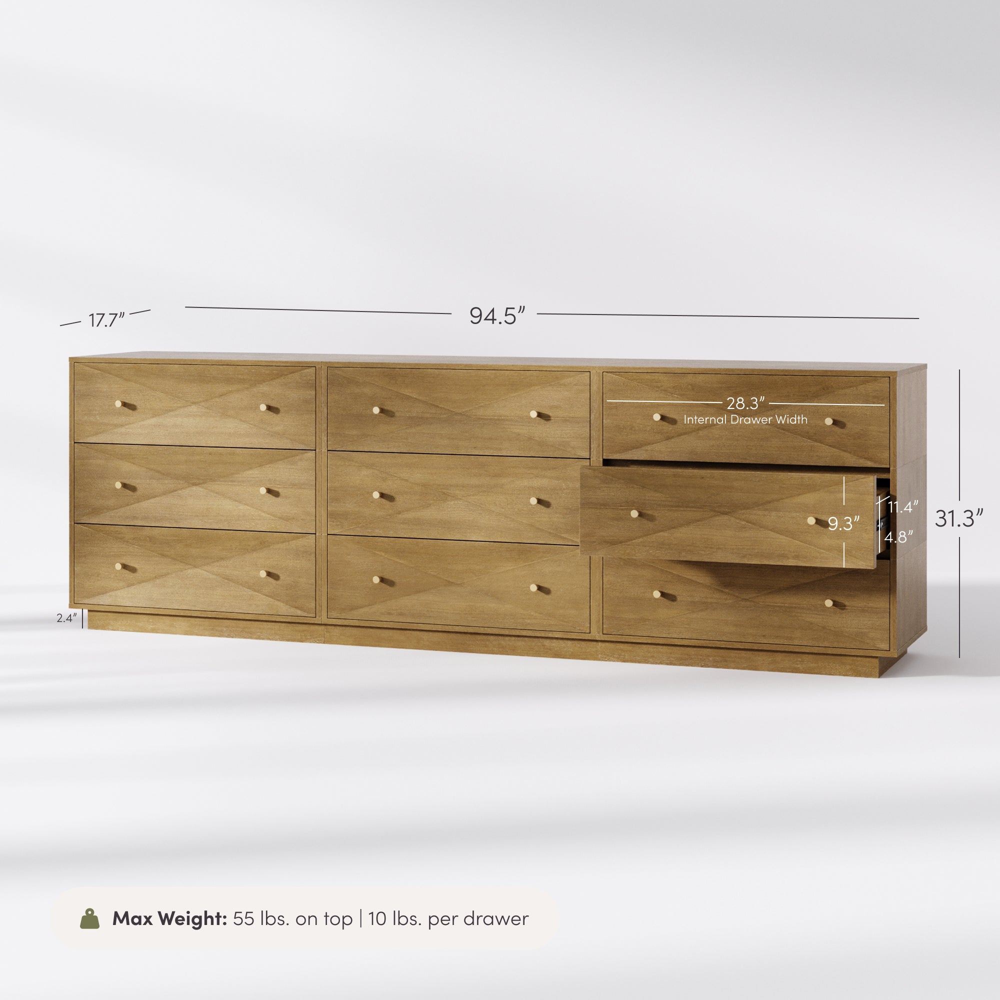 Modern Wood 9-Drawer Geometric Stackable Dresser Light Brown - Image 4
