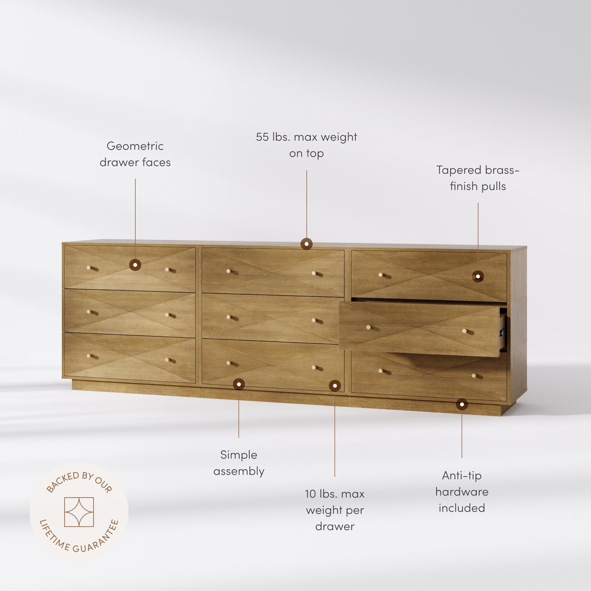 Modern Wood 9-Drawer Geometric Stackable Dresser Light Brown - Image 3