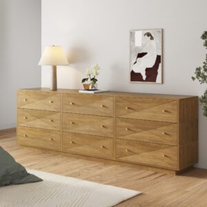 Modern Wood 9-Drawer Geometric Stackable Dresser Light Brown