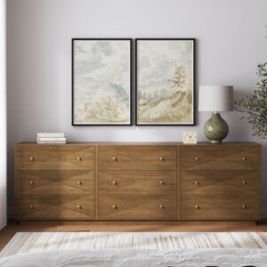Alternative view of Modern Wood 9-Drawer Geometric Stackable Dresser Light Brown