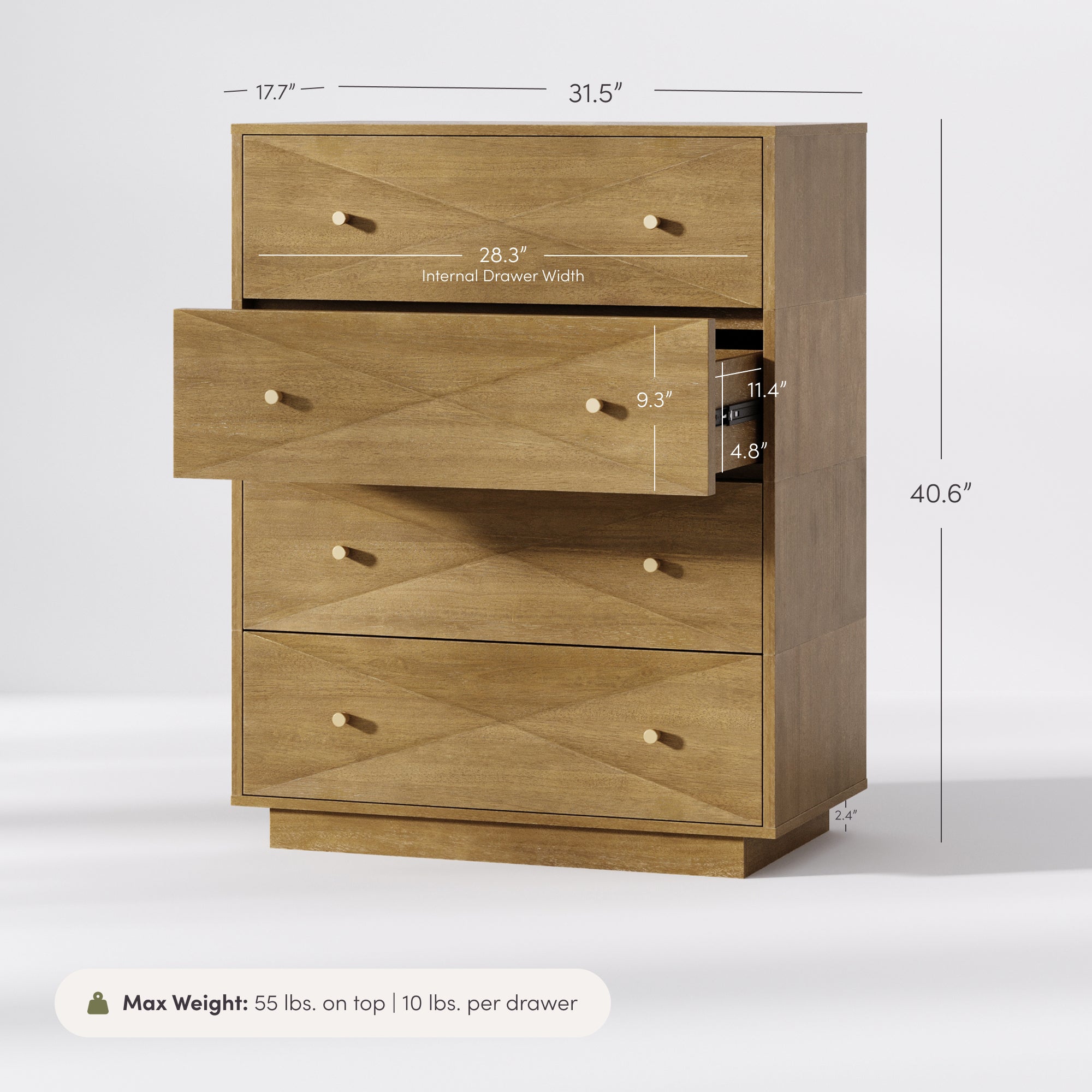 Modern Wood 4-Drawer Geometric Stackable Dresser Light Brown - Image 4