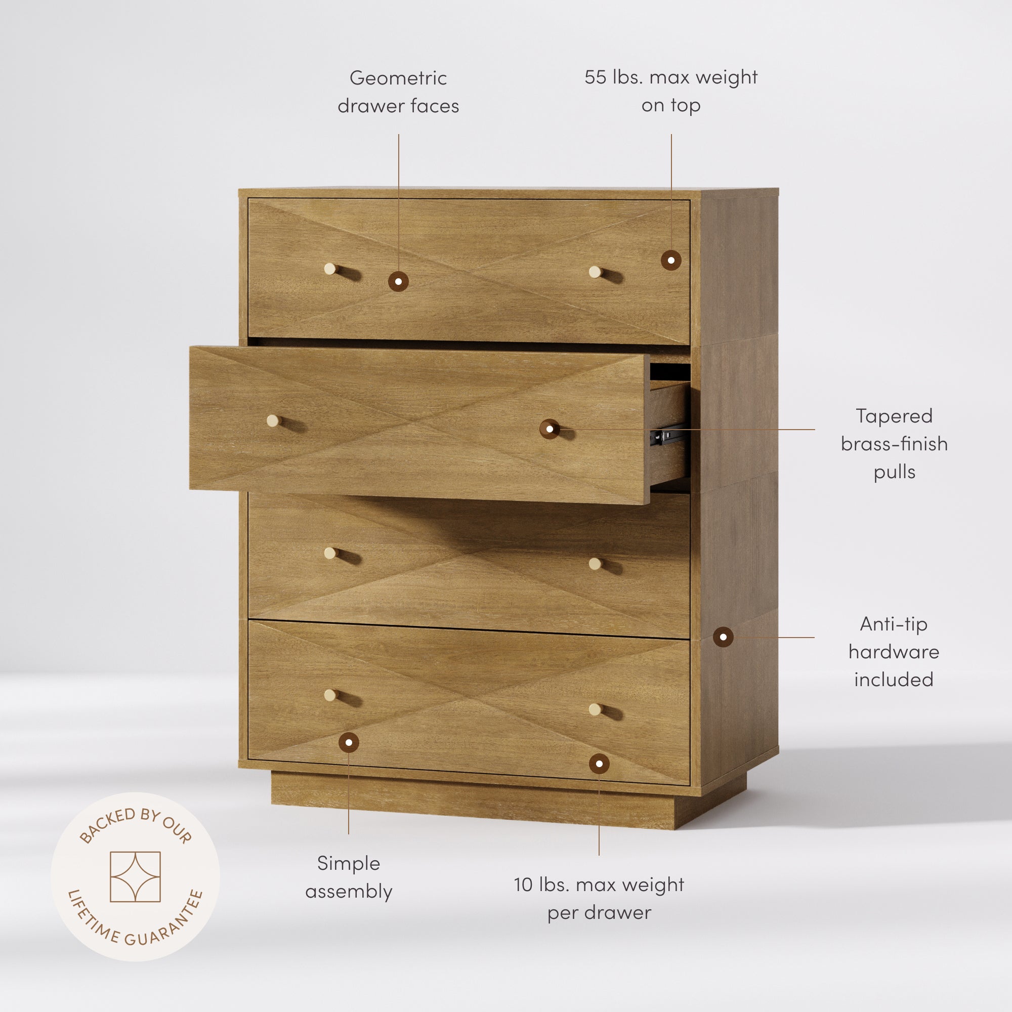 Modern Wood 4-Drawer Geometric Stackable Dresser Light Brown - Image 3