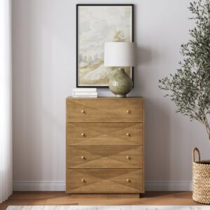 Alternative view of Modern Wood 4-Drawer Geometric Stackable Dresser Light Brown