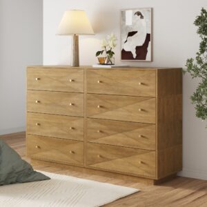 Modern Wood 8-Drawer Geometric Stackable Dresser Light Brown