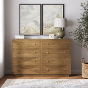 Alternative view of Modern Wood 8-Drawer Geometric Stackable Dresser Light Brown
