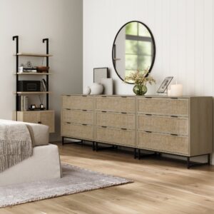 Alternative view of Rattan, Wood & Metal 3-Drawer Large Dresser Oak (Set of 3)