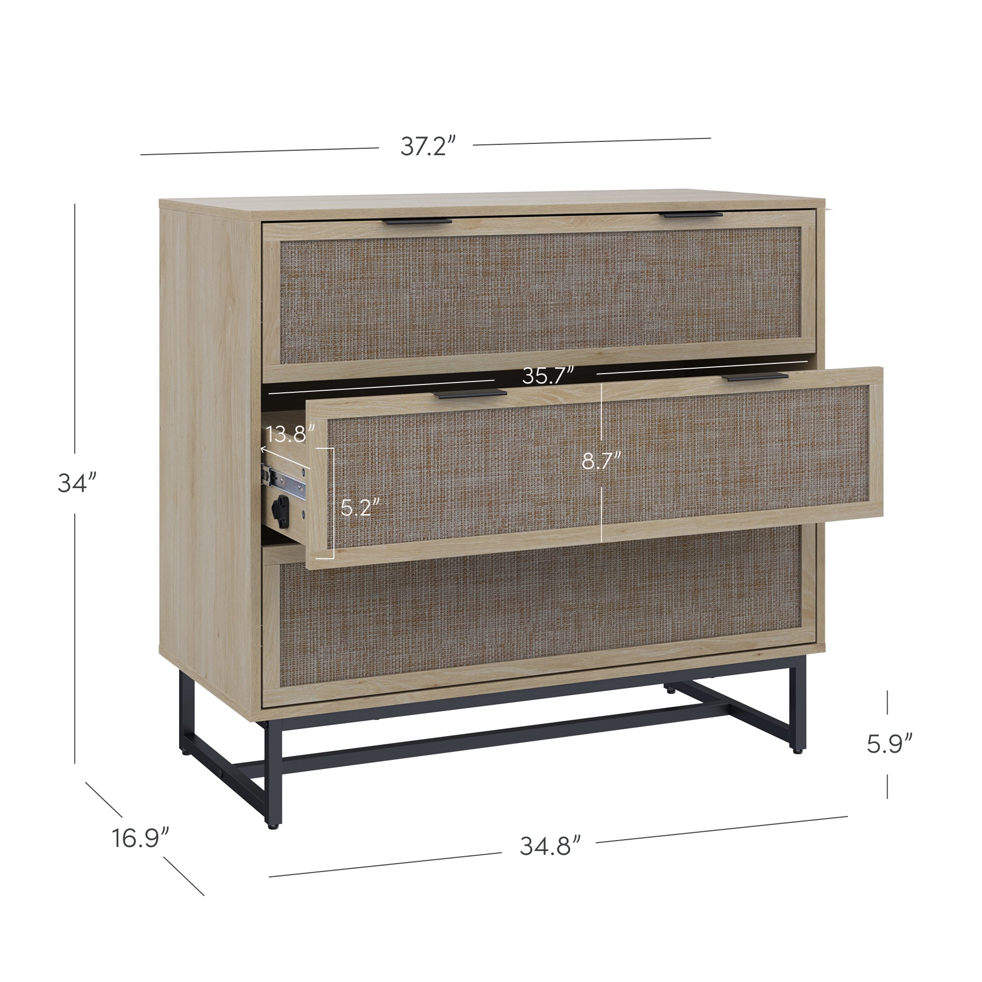 Rattan & Wood 3-Drawer Dressers Light Oak (Set of 2) - Image 5