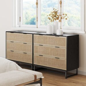 Alternative view of Rattan, Wood & Metal 3-Drawer Dressers Black (Set of 2)