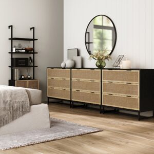 Alternative view of Rattan, Wood & Metal 3-Drawer Dressers Black (Set of 3)