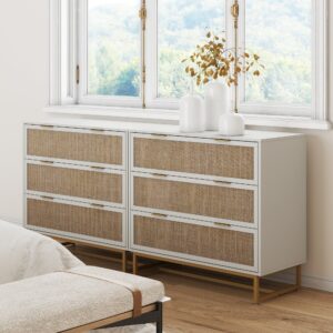 Alternative view of Rattan, Wood & Metal 3-Drawer Dressers White (Set of 2)