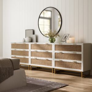Rattan, Wood & Metal 3-Drawer Dressers White (Set of 3)