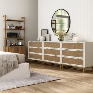 Alternative view of Rattan, Wood & Metal 3-Drawer Dressers White (Set of 3)