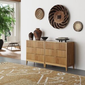 Alternative view of Mid-Century Fluted 3-Drawer Dressers Warm Pine (Set of 2)