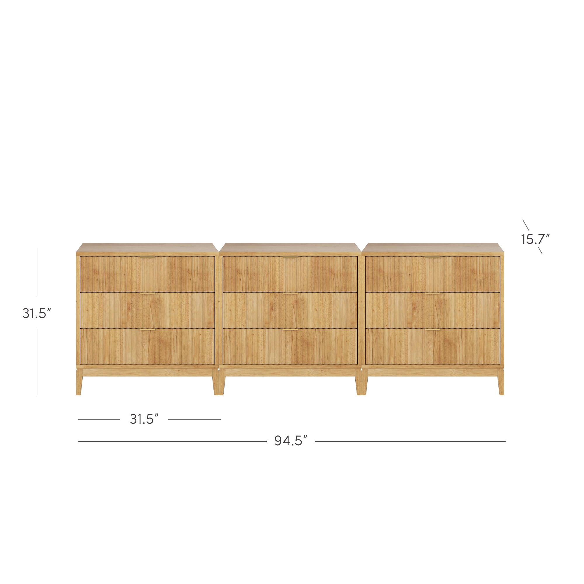 Mid-Century Fluted 3-Drawer Dressers Warm Pine (Set of 3) - Image 4