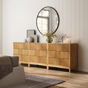 Mid-Century Fluted 3-Drawer Dressers Warm Pine (Set of 3)