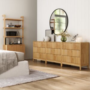 Alternative view of Mid-Century Fluted 3-Drawer Dressers Warm Pine (Set of 3)