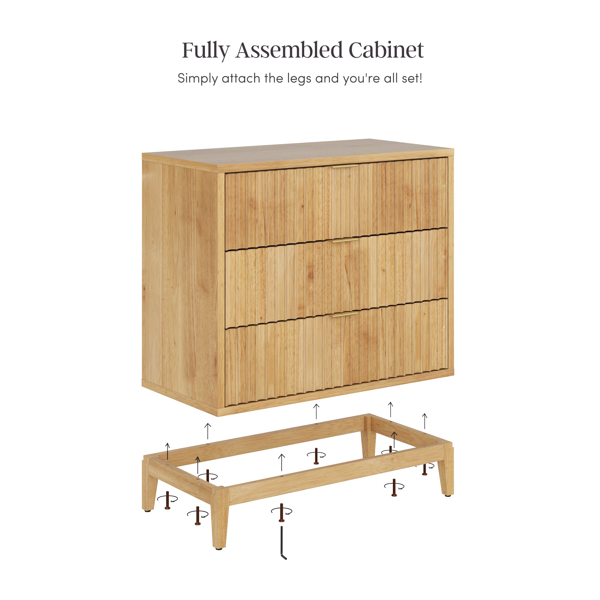 Mid-Century Fluted 3-Drawer Dressers Warm Pine (Set of 3) - Image 6