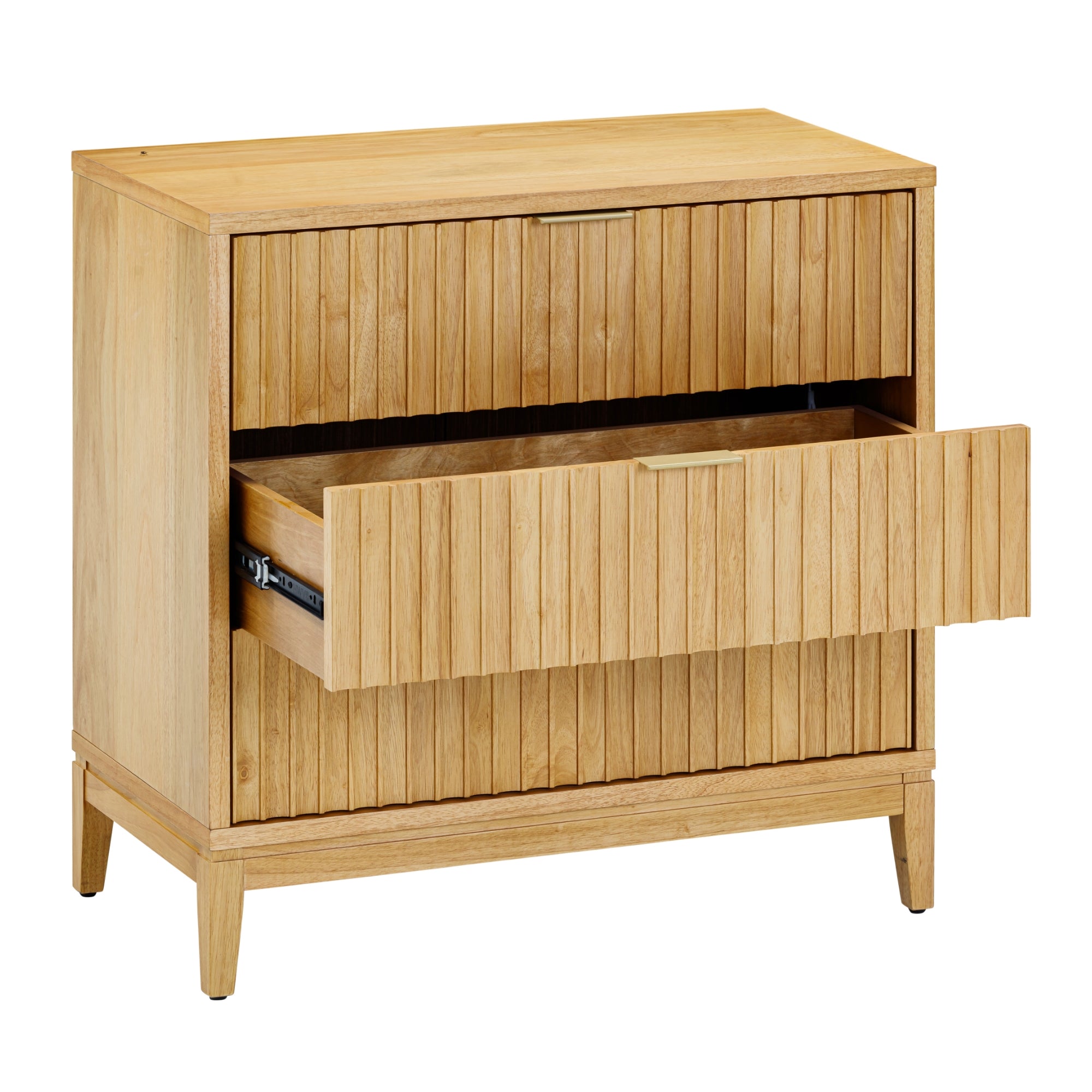 Mid-Century Fluted 3-Drawer Dressers Warm Pine (Set of 2) - Image 4