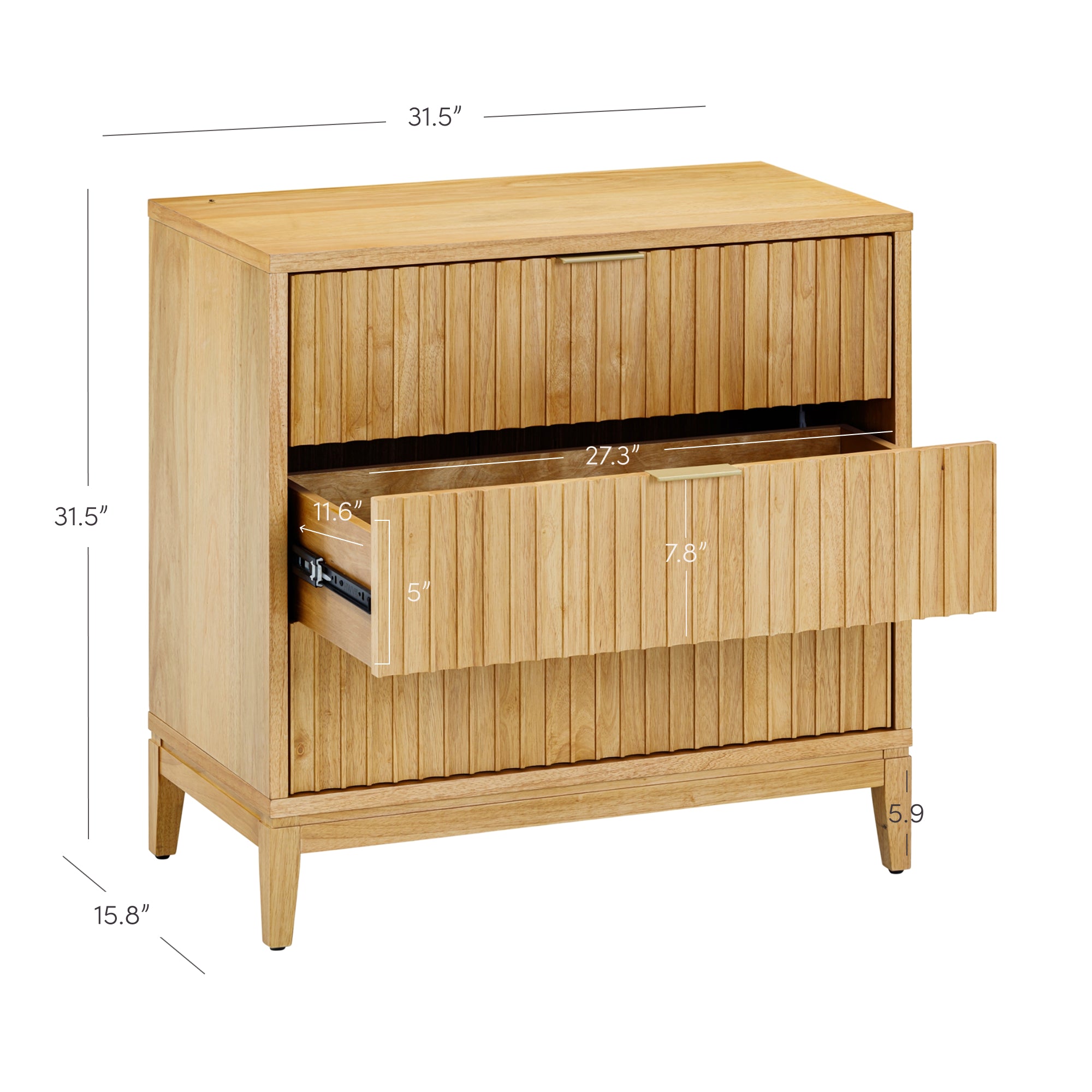 Mid-Century Fluted 3-Drawer Dresser Warm Pine - Image 5