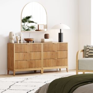 Alternative view of Mid-Century Fluted 3-Drawer Dresser Warm Pine