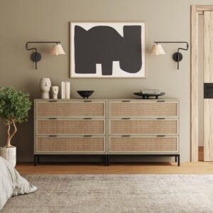 Alternative view of Rattan & Wood Dressers Light Oak (Set of 2)