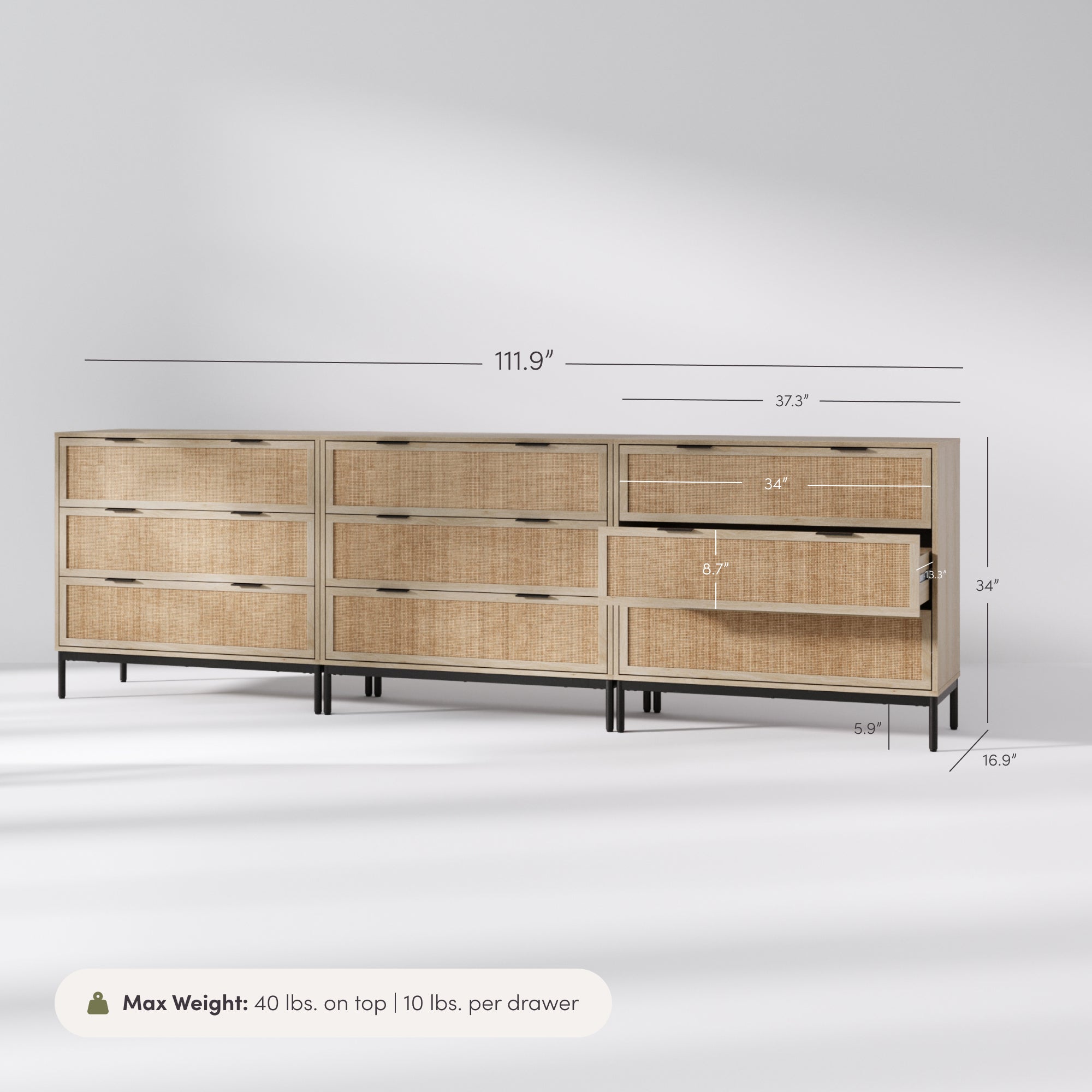 Rattan & Wood Dressers Light Oak (Set of 3) - Image 6