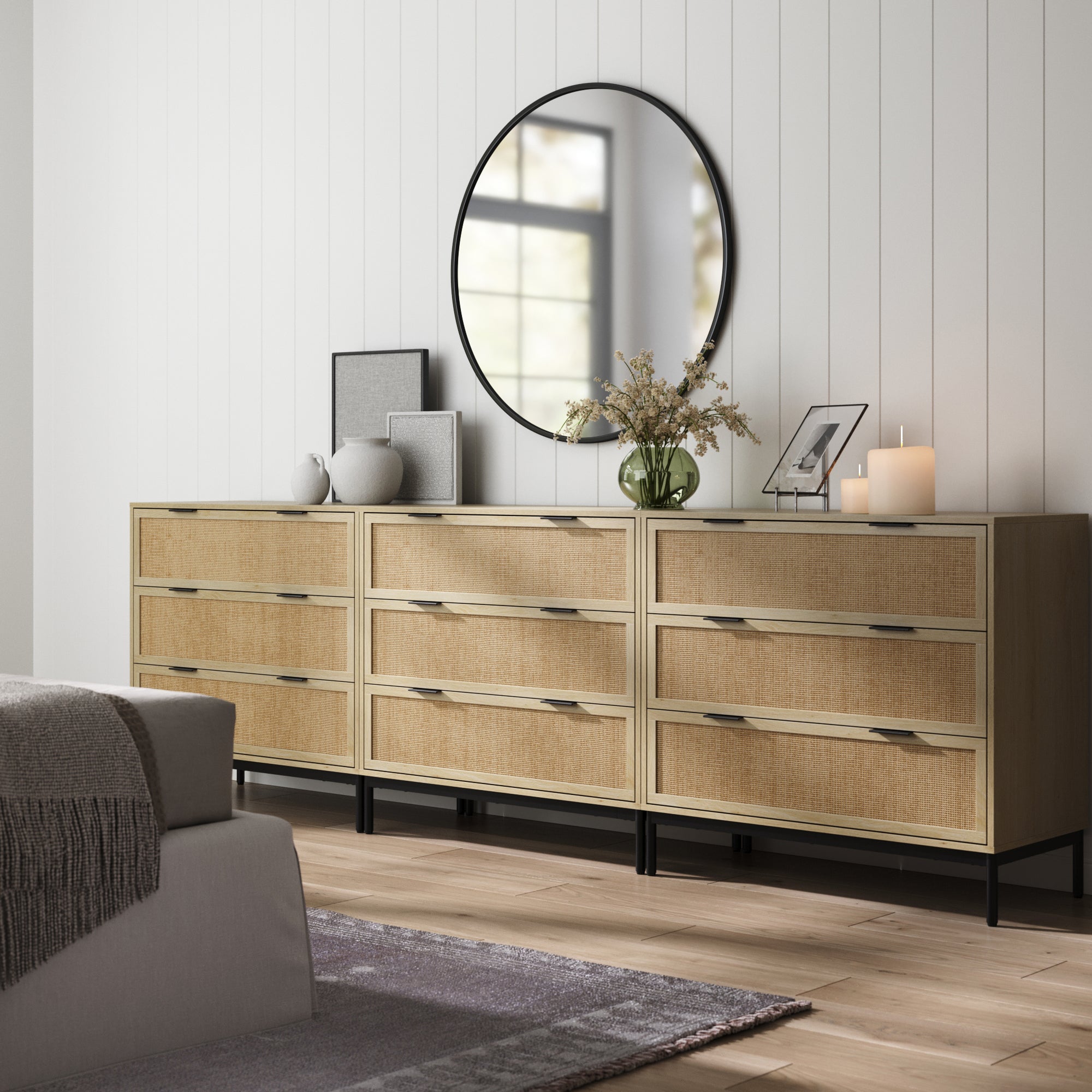 Rattan & Wood Dressers Light Oak (Set of 3)