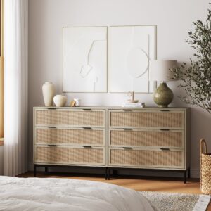 Alternative view of Rattan & Wood 3-Drawer Dresser Light Oak