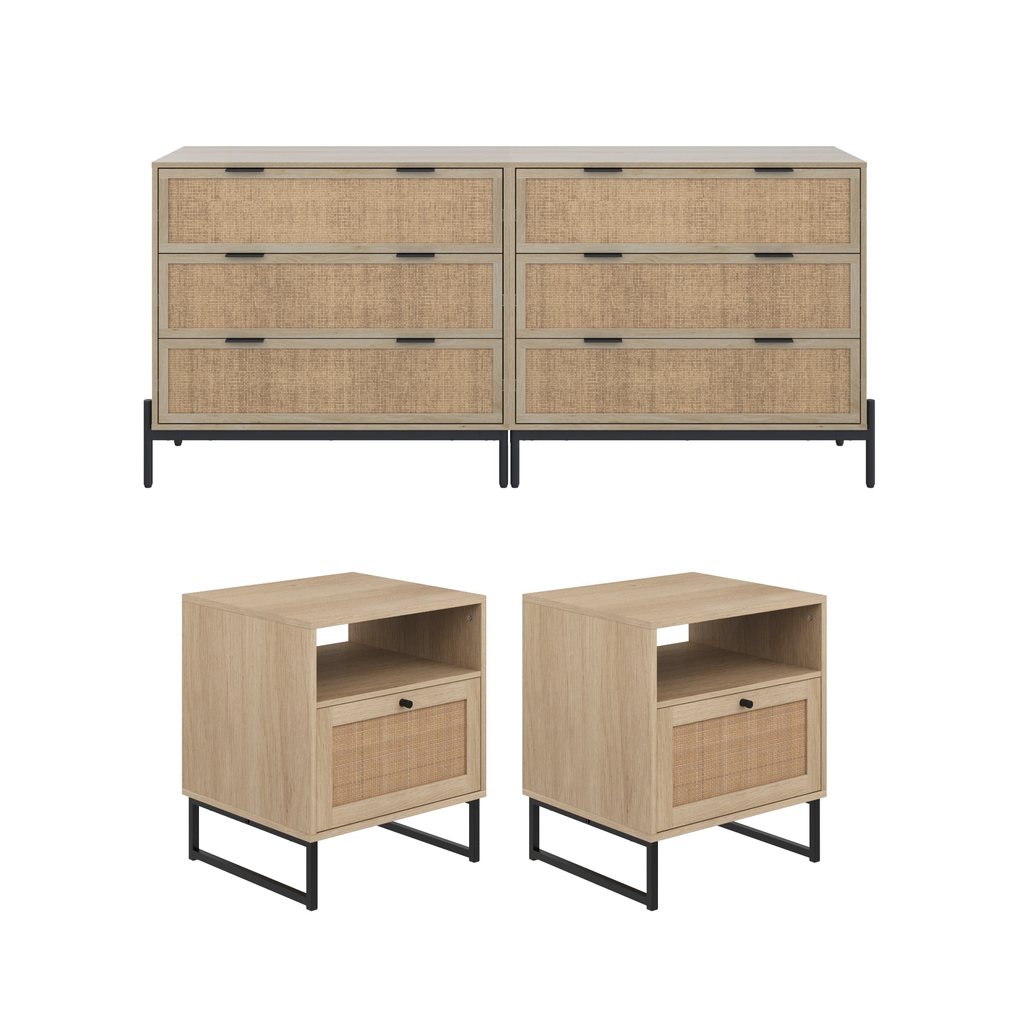 Boho Rattan Cabinet Bedroom Set Light Oak - Image 6